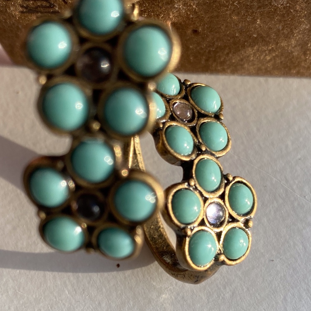 Lucky Brand Braass faux turquoise earrings NWT - Picture 3 of 5